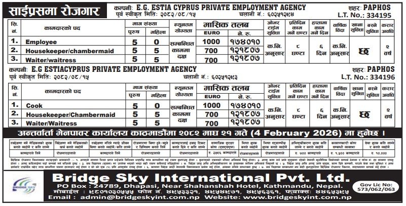 साइप्रसमा ५० जना नेपालीका लागि आकर्षक तलबसहित रोजगारी, सेवा शुल्क शून्य